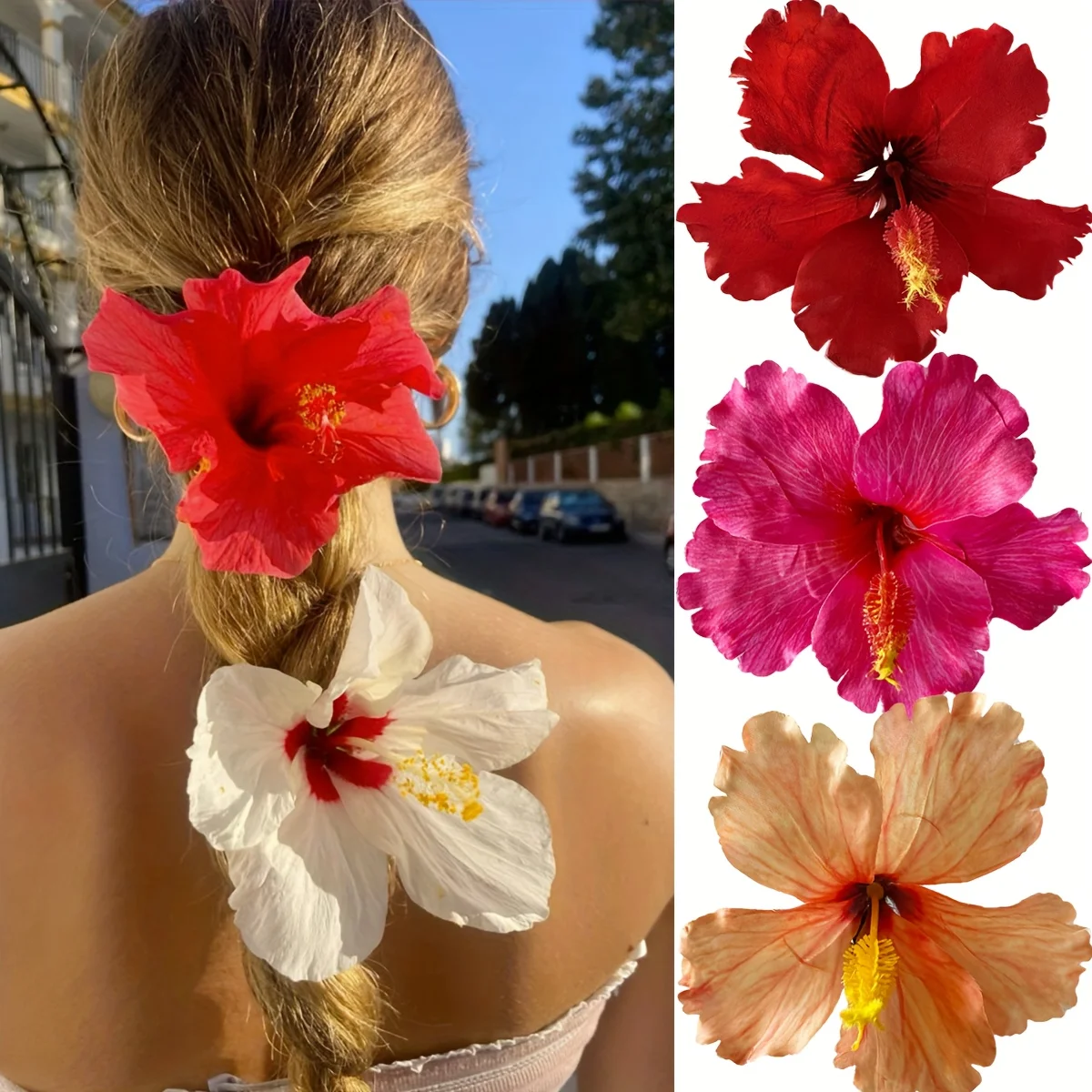 1 pieza de pinza para el pelo de flor de hibisco bohemio, flor Artificial grande para boda, fiesta en la playa hawaiana