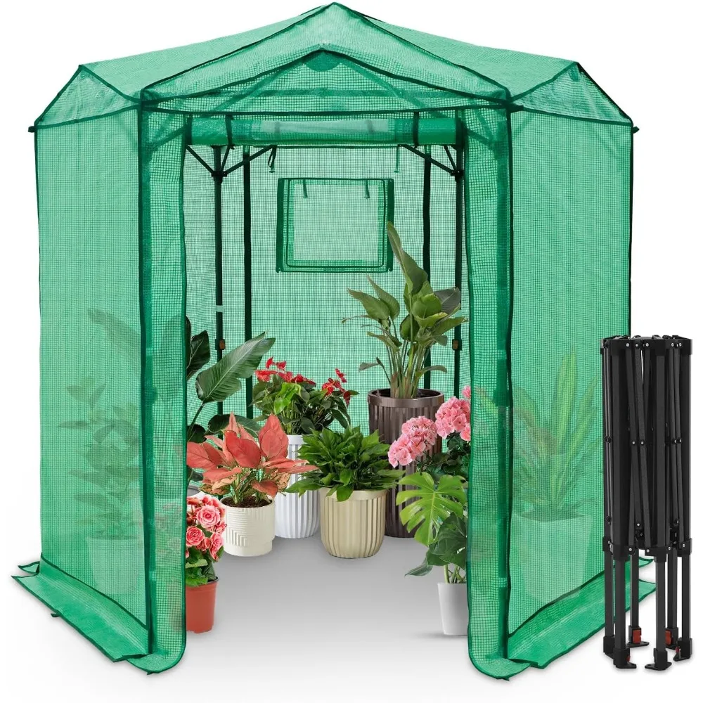 

6.6x6.6 ft Hexagon Pop up Greenhouse, Portable Walk-in Grow Tent for Seed Starting, Garden Plants, Indoor Outdoor Green House,