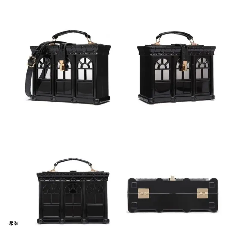 D0UD Vintage House Acrylic Box Shaped Handbag Women Summer Shoulder Crossbody Bags