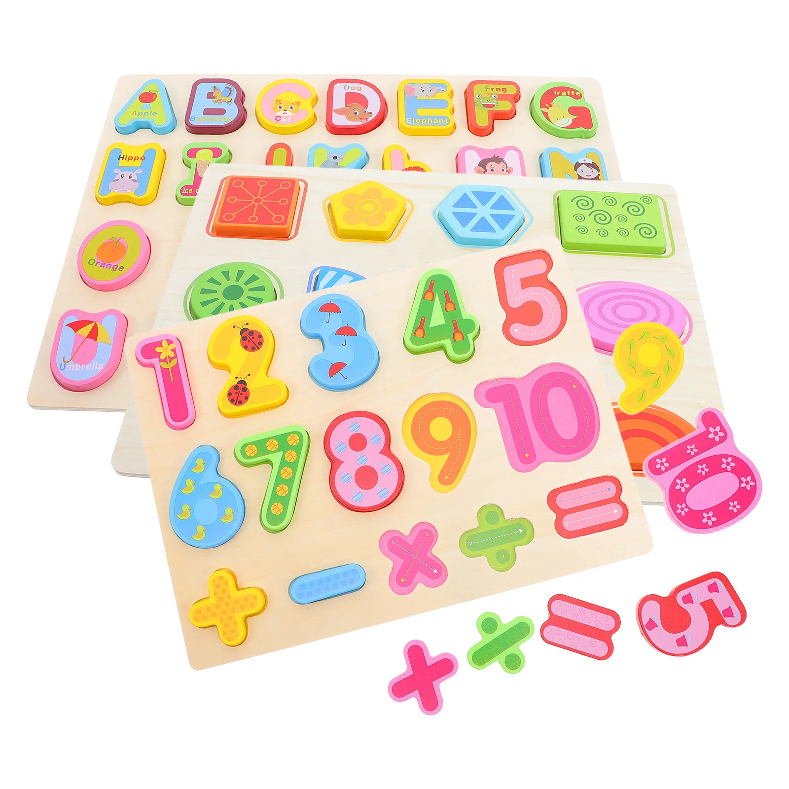 3개 세트 나무 퍼즐 보드 몬테소리 알파벳 숫자 모양 분류 게임 유아 초기 학습 교육용 수학 빌딩