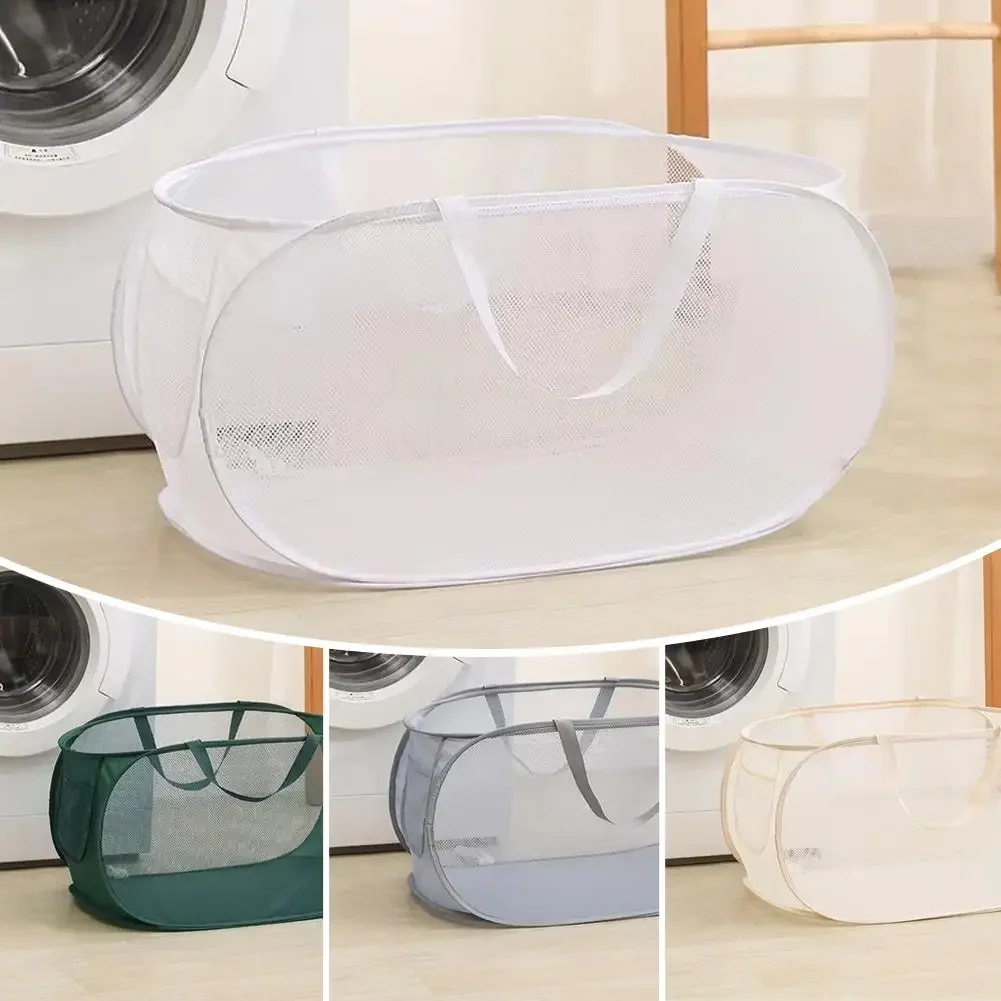 

Folding Laundry Basket Organizer for Dirty Clothes Bathroom Clothes Mesh Storage Bag Household Wall Hanging Basket Frame Bu K6W6