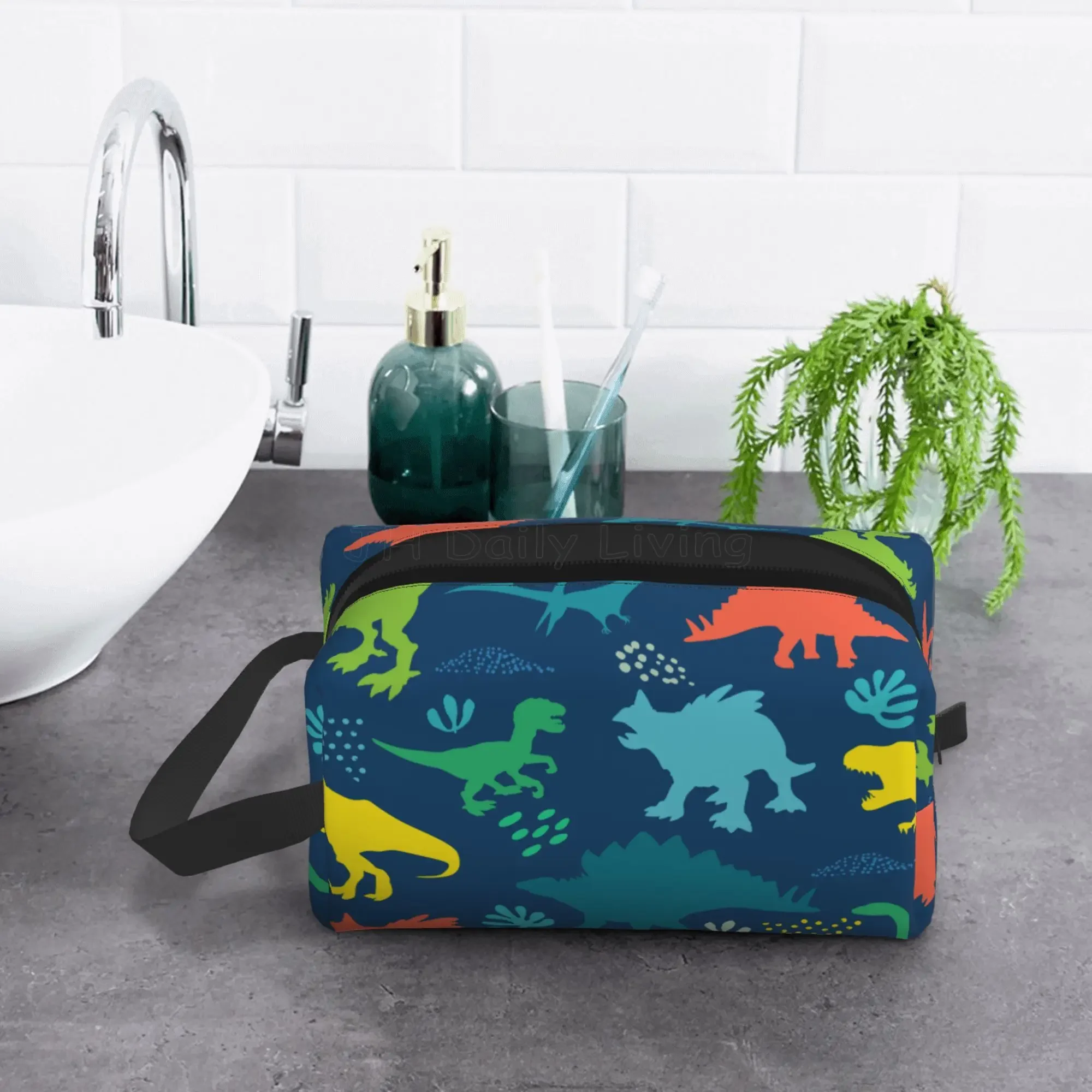 Cartoon Dinosaurs Protable Storage Bags for Boys Girls Unisex Waterproof Travel Cosmetic Bag Makeup Organizer Toiletry Bag