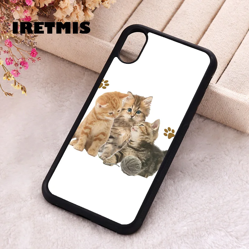 Iretmis Phone Cover Case For iPhone X XS Max XR 11 12 13 PRO MINI 14 15 16 Plus Rubber Silicone Kittens