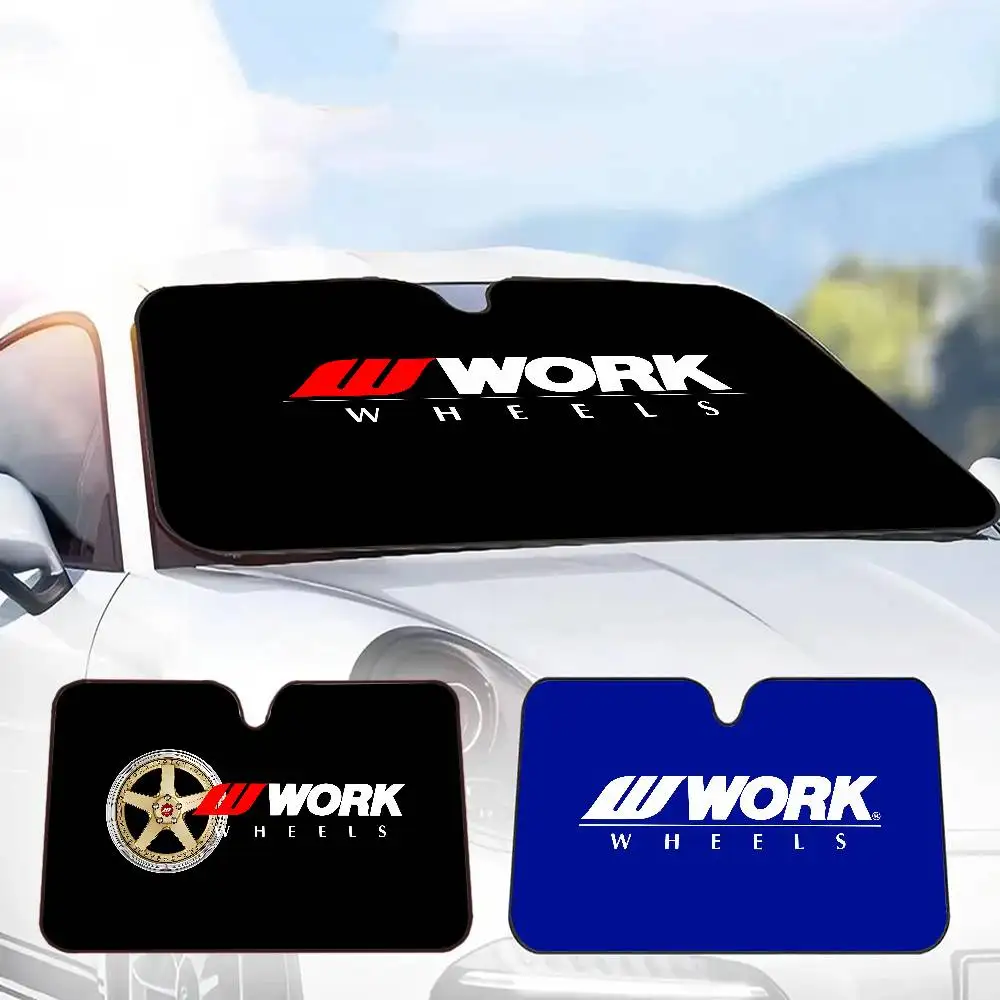 popular Wheel hub W-Work W-Wheels brand logo Car Sun Shade Front Window Sunshade for Most Sedans SUV Blocks Max Uv Rays