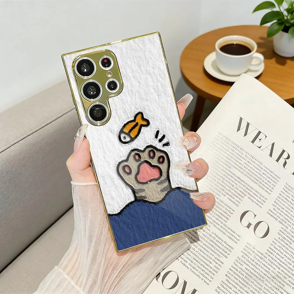 Cute Cartoon Animal Girl Phone Case Luxury Electroplated Metal Frame Case For Samsung Galaxy S25 S24 S23 Ultra Funda