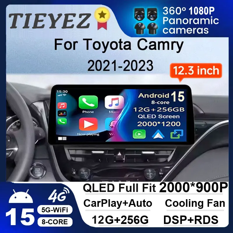 

12,3-дюймовый автомобильный радиоприемник для Toyota camry 5 2018-2023, мультимедийный беспроводной BT CarPlay 4G, GPS-экран, Android 15