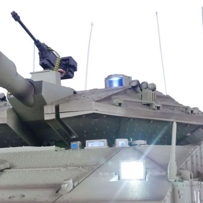 1/16 Heng Long 3958 RC tanques de batalla IDF Merkava MK IV TK 7,1 360 ° Modelo de luz de puntería láser infrarrojo con chasis totalmente metálico girado
