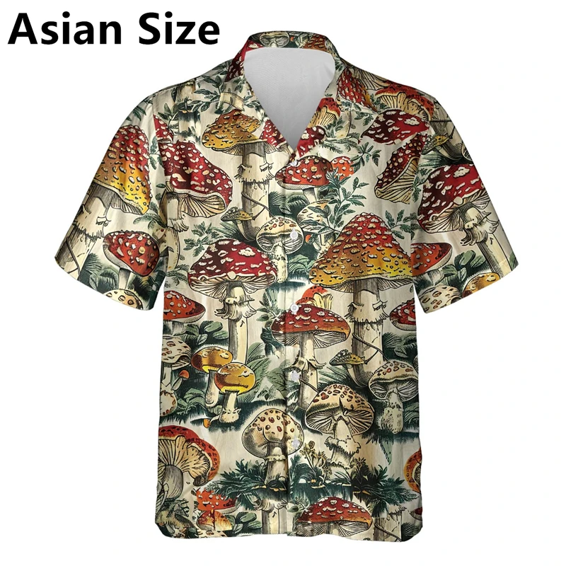 Funny Mushroom Graphic Hawaiian Shirts For Men Fashion Summer Lapel Button 3D Printed Kids Tops Casual Oversized Harajuku Blouse