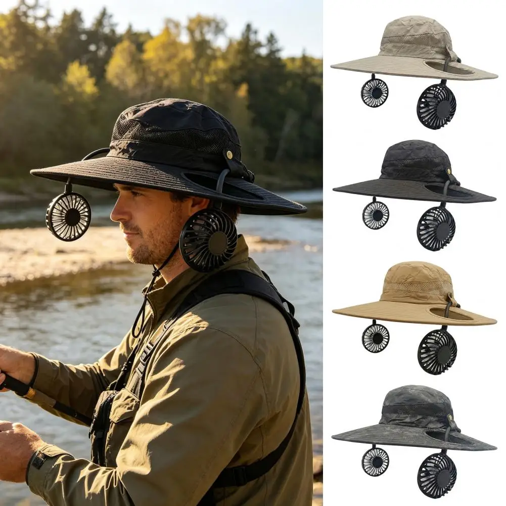 Adjustable Wind Speed Sun Hat Rechargeable Fan Sun Cap Solar Fan Hat with Dual Solar-powered Fans Upf 50 Wide Brim for Outdoor