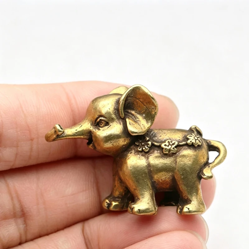 Cute Big Ears Baby Elephant Small Statue Solid Brass Desktop Ornament Vintage Animal Miniatures Figurines Home Decoration Crafts