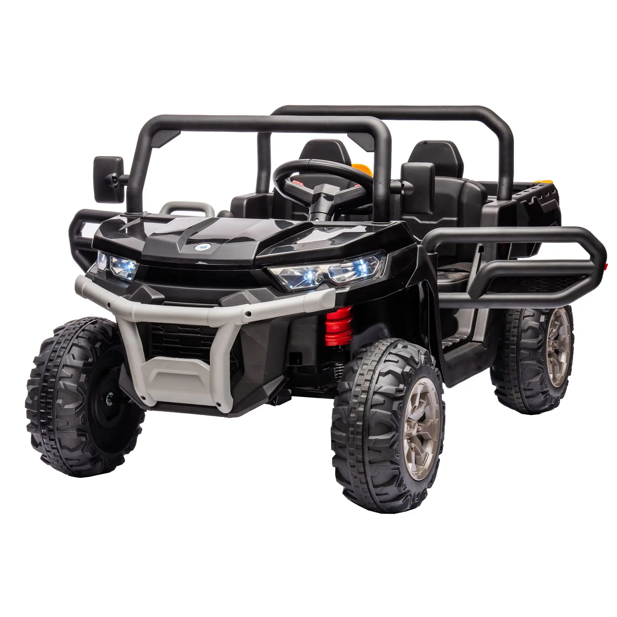 Camión de 24 V, paseo de 2 plazas en UTV con motor de 2x200 W, camión volquete con cama volquete/pala para paseo en coche con control remoto