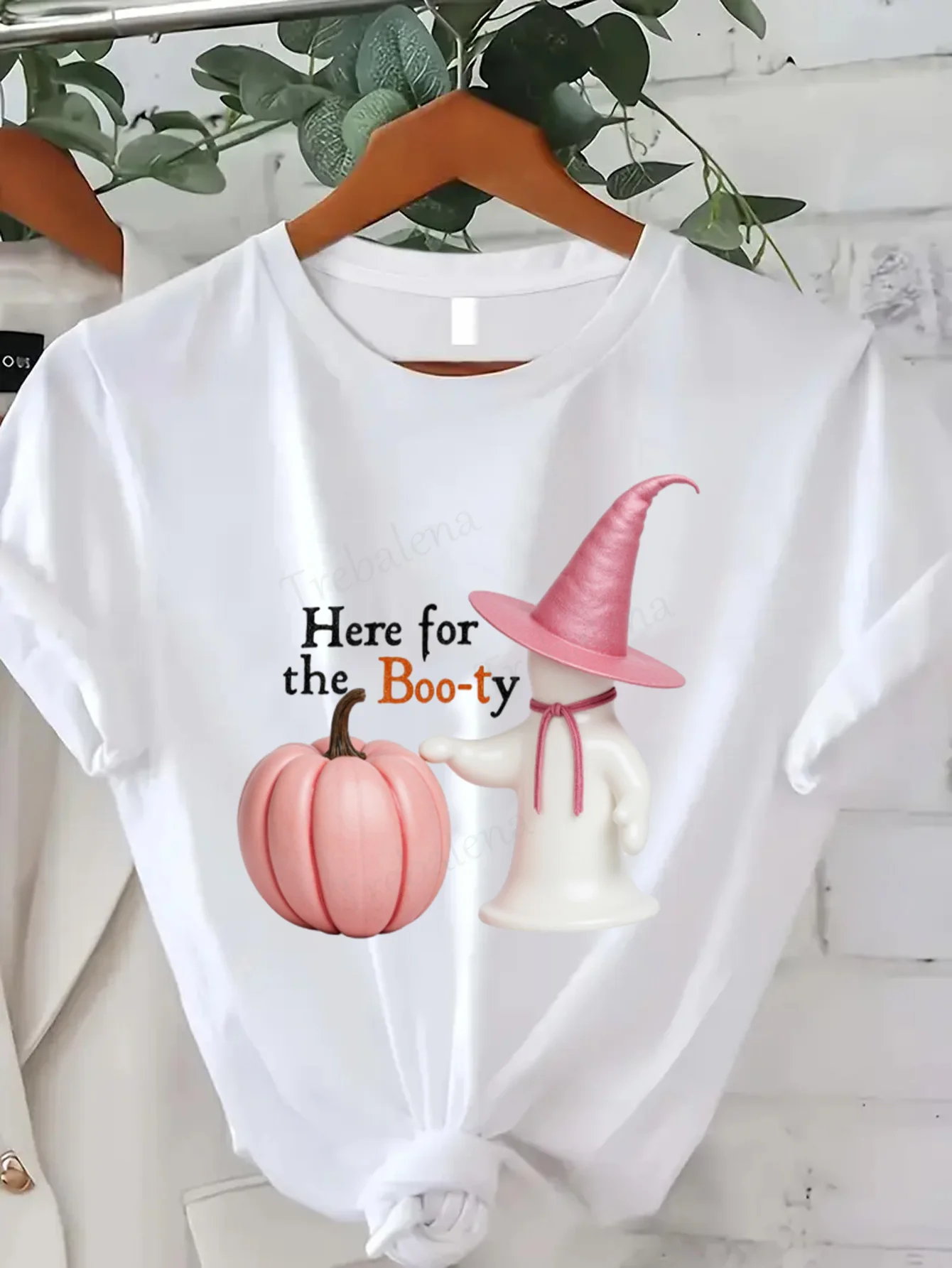 

Футболка с круглым вырезом, футболка с тыквой на Хэллоуин, женская футболка больших размеров с забавным принтом Boo-ty, футболка с короткими рукавами, модный повседневный топ