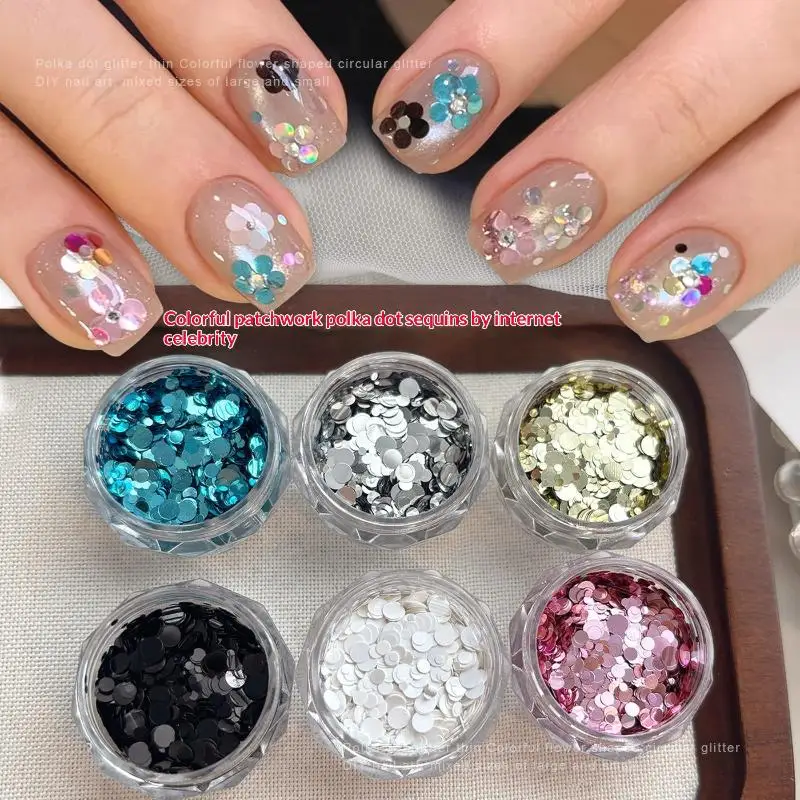Round Dot Nail Glitter Sequins 1 Box Shiny Flakes Sparkly Nail Art Decor for Girls Home DIY Manicure Design