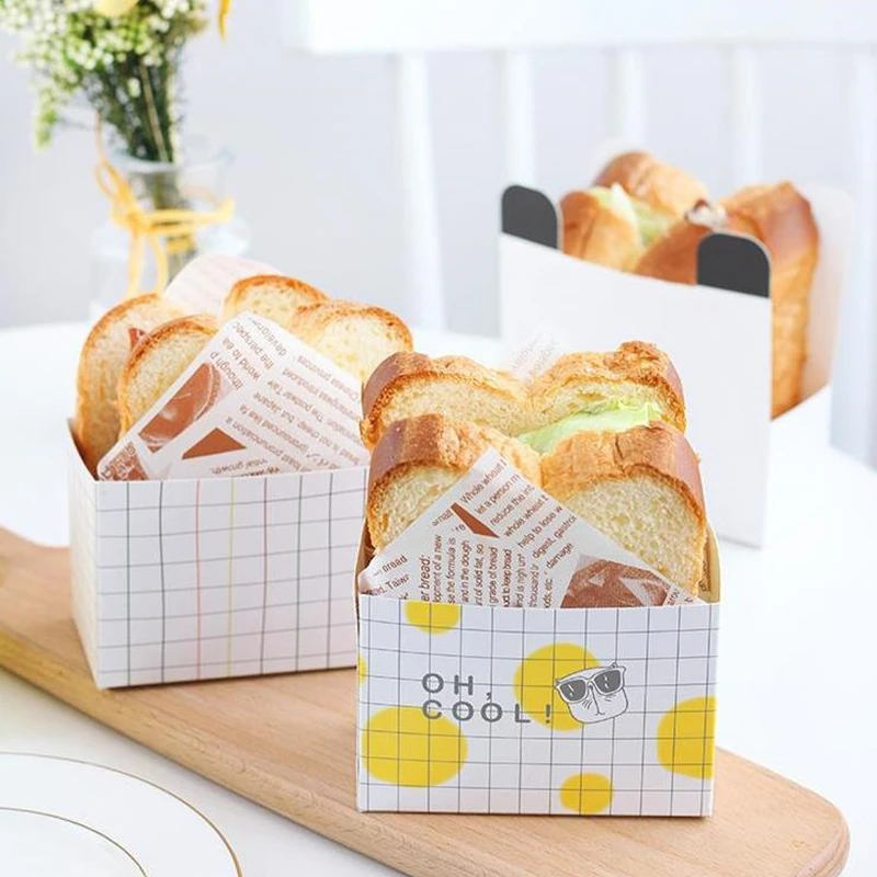 10Sets Cardboard Sandwich Burger Packaging Boxes Toast Holding Bread Tray Wedding Party Carry Food Cake Packing Container