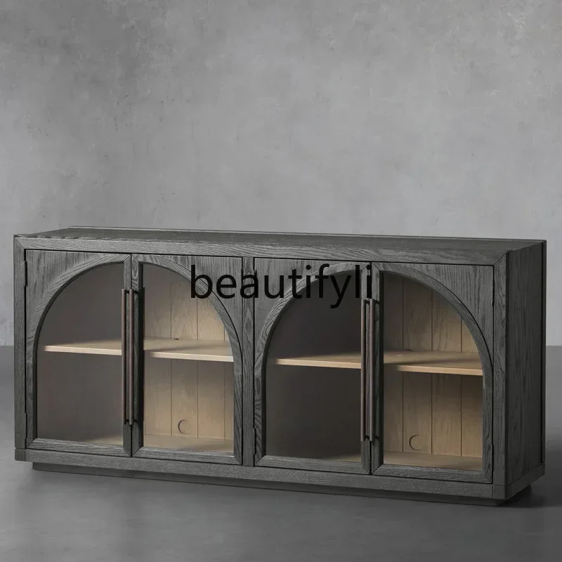

American Country Retro Storage TV Cabinet Sideboard Glass Cabinet Nordic French Style Solid Oak Wood