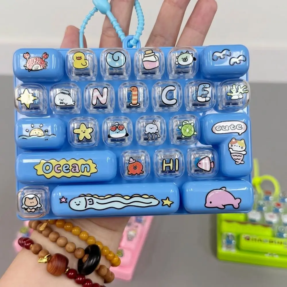 Cartoon 26 Key Keyboard Keychain Clear Key Sounds Clickable Keys Mechanical Fidget Keyboard Plastic Animal Patterns