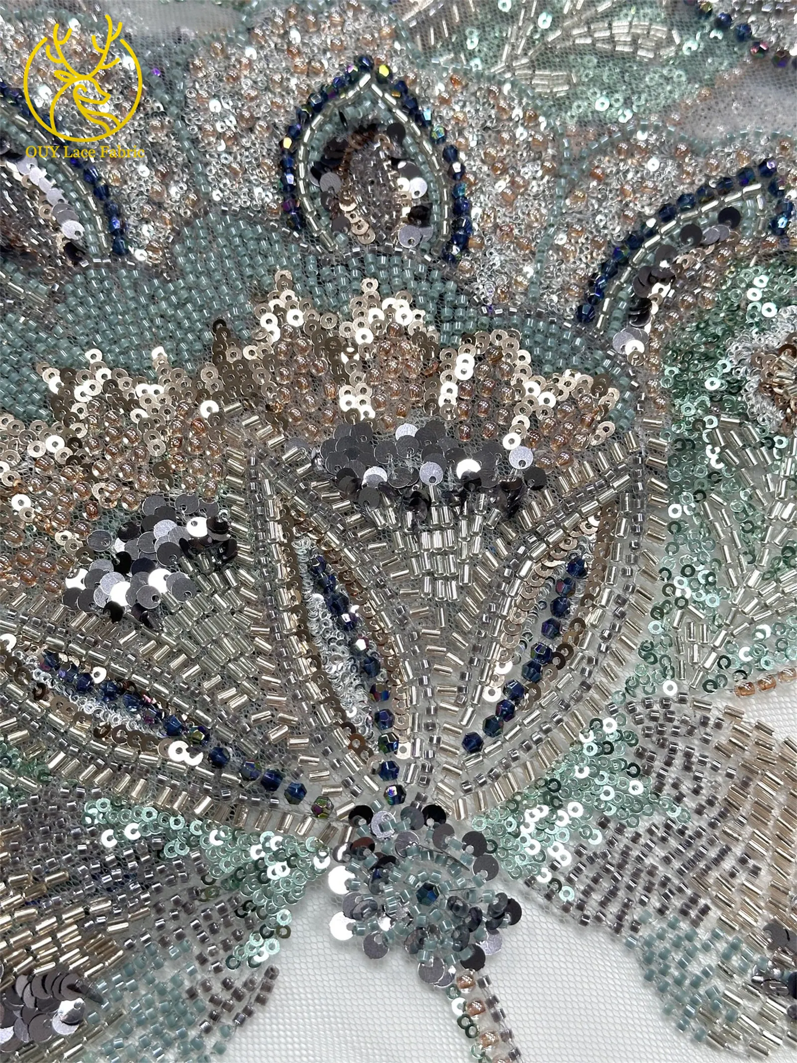 Nigerianischer schwerer Perlenstickerei-Blumen-Spitzenstoff 2026 – Französischer Pailletten-Perlen-Tüll-Spitzenstoff für Hochzeitskleider zum Nähen – Detail 13
