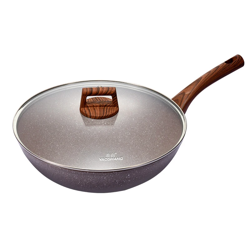 

Non Stick Wok Pans Handle Medical Stone Cooking Gourmet Wok Pans Chinese Classic Casserole Cuisine Restaurant Cookware Cookware