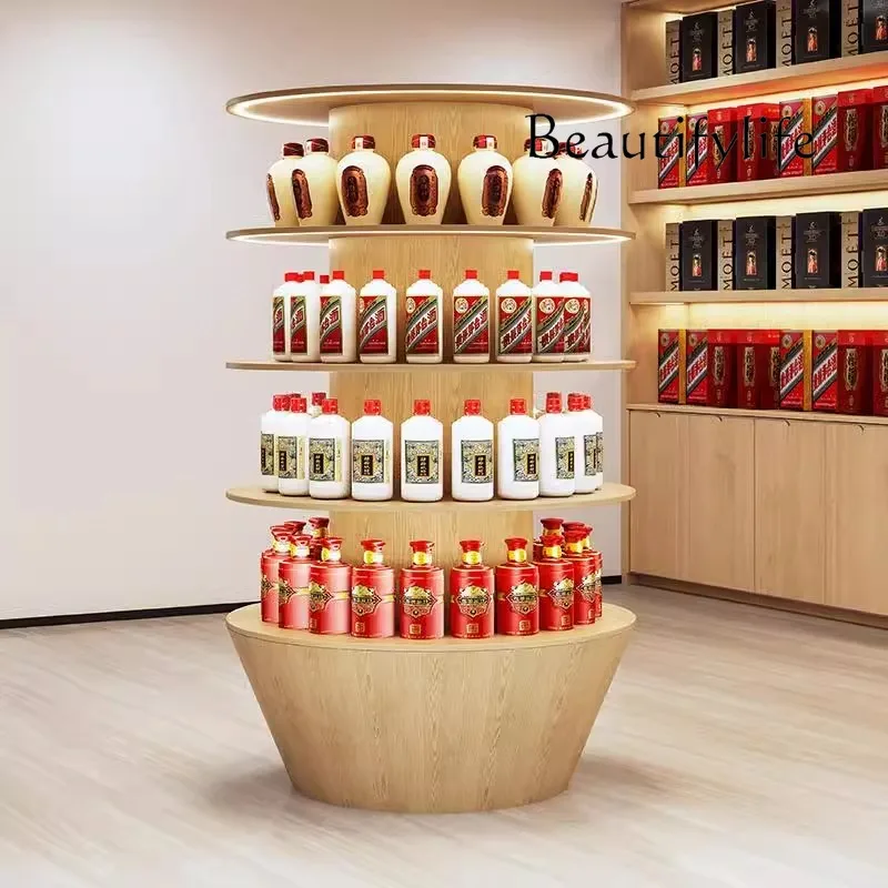 

Solid wood round display stand Zhongdao cabinet Tea shop Product display stand Commercial case Display cabinet