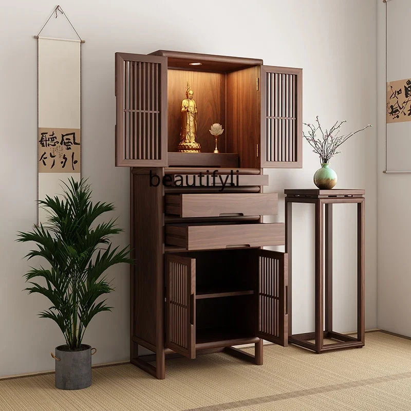 xzNew Chinese black walnut simple, vertical cabinet Buddhist platform Bodhisattva Buddhist hall household Shentai God of Wealth