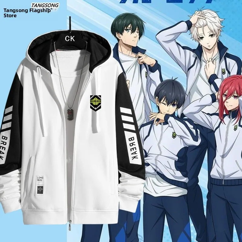 

Blue Prison Blue Lo Yukihira Ringo Jaet Men's Outerwear Sweatirt Cardigan Trendy Loose Fit Long Sve Zipper Closure