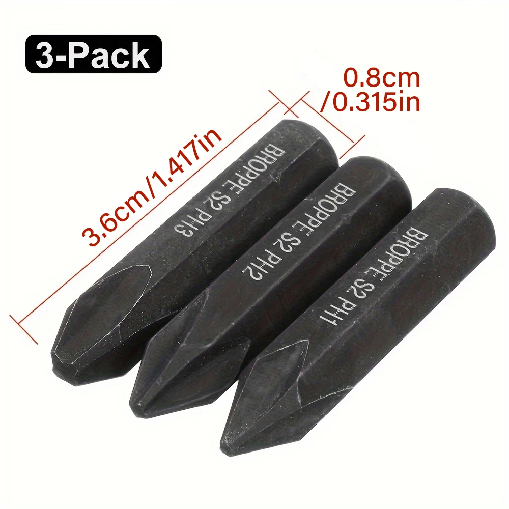 3Pcs Screwdriver Bit Set For Heavy Duty Impact Driver Set 8mm Hex Shank Cross Phillips Electric Magnetic Screwdriver Bit Set