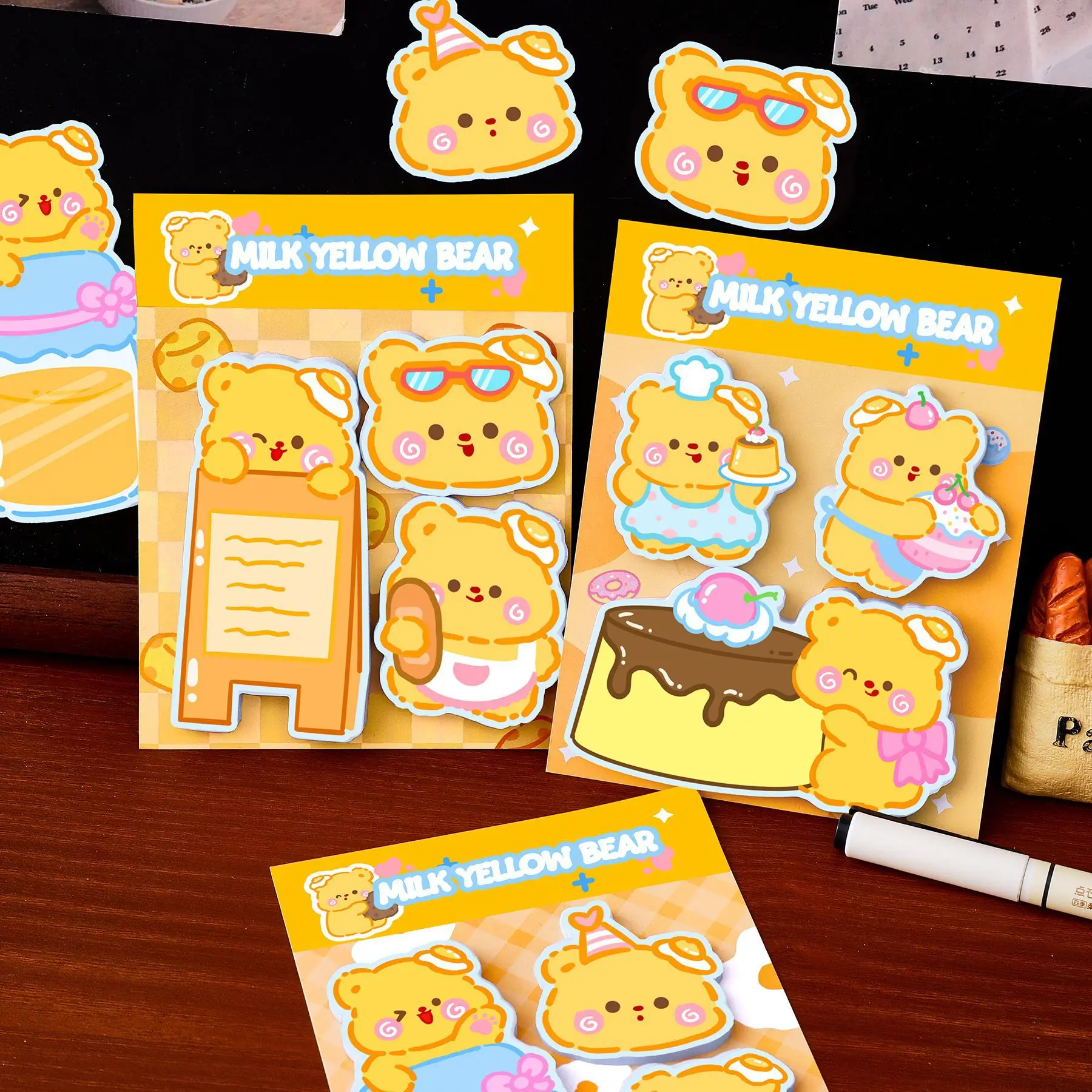 Creamy Bear Combination Memo Pad Note Student Cute Message N Times Sticker Cartoon Girl Heart Paste Sticky Notes