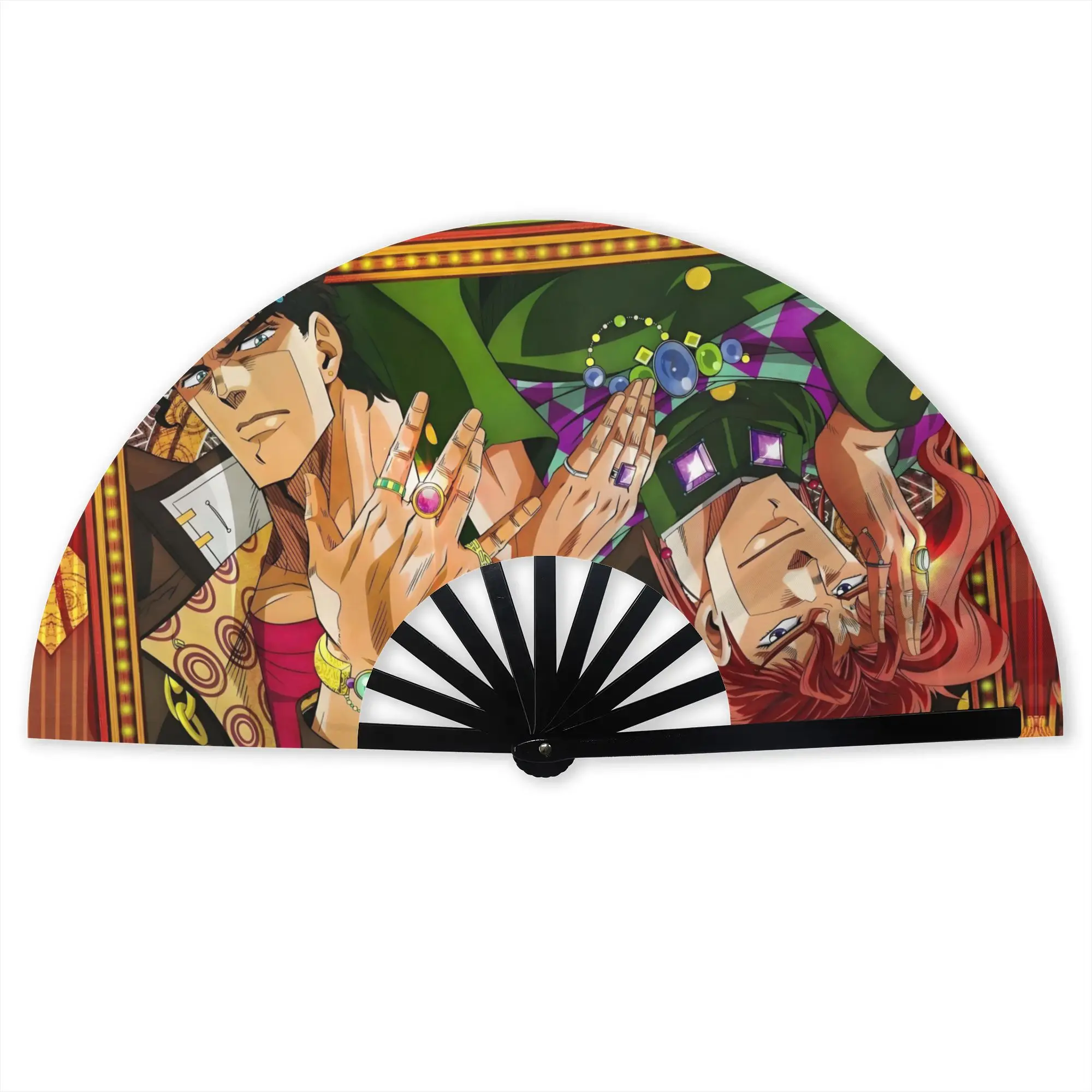 Jotaro & Kakyoin Stylish Hand Fan  Men JoJos Bizarre Adventure Printed Polyester Fan Trendy For Wedding Party Gift