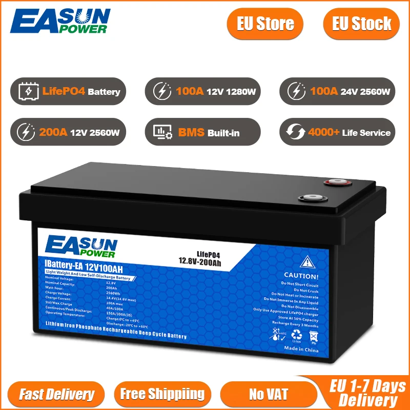 Batterie liative un power Lifepo4, 100/200Ah, 12v/24v, grade A + parallèle et personnalisable + 4000 subvenLife, stock polonais pour la maison