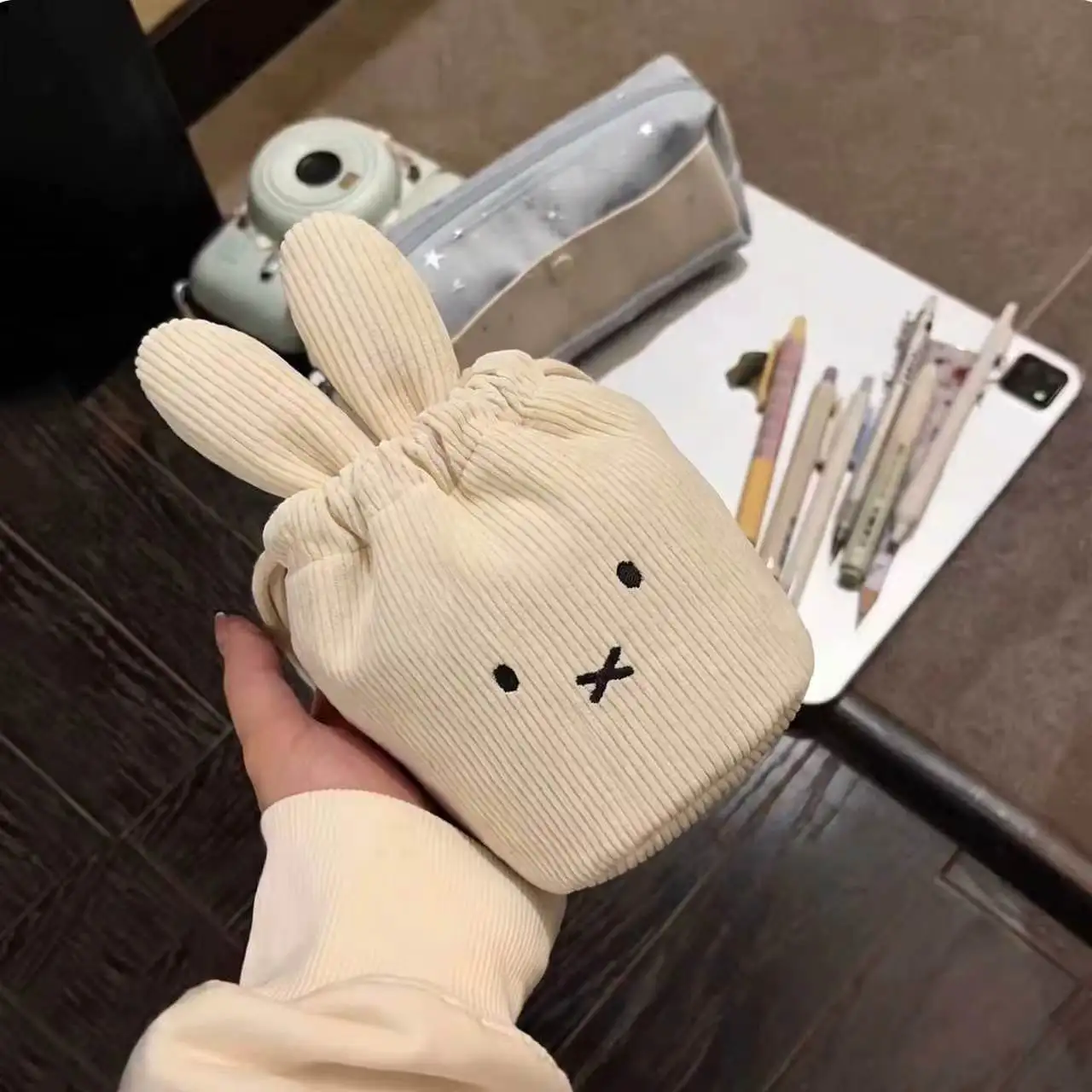 2026 Miffy Kawaii Corduroy Bundle Pocket Cute Portable Large Capacity Storage Bag Makeup Bag Drawstring Handbag Birthday Gift