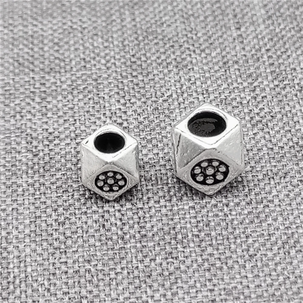 6pcs of 925 Sterling Silver Hexagon Daisy Flower Imprint Faceted Beads 5mm 6mm