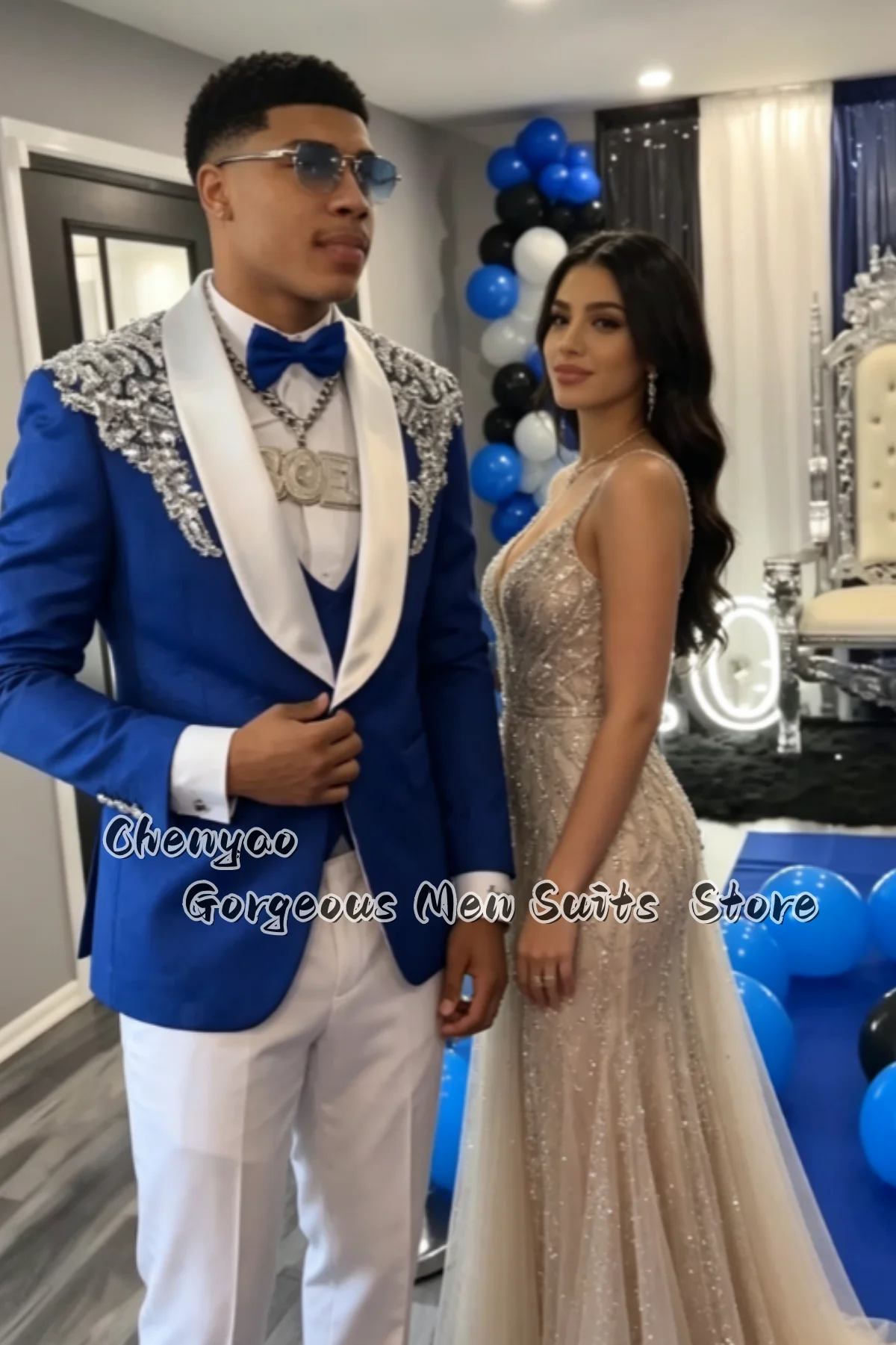Luxury Rhinestone Embroidery Men Suits Slim Customized Groom Party Tuxedo Sparkly Male Prom Blazers Fashion 3 Pieces ropa hombre view 2