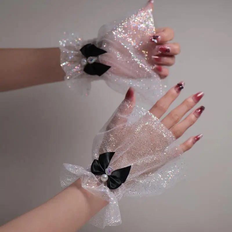 Sprzęt do zdjęć paznokci Krótki łuk Siatka na nadgarstek Sztuczne rękawy Ozdobne mankiety dla panny młodej Sztuczne mankiety z tiulu Element do zdjęć paznokci Tło do zdjęć