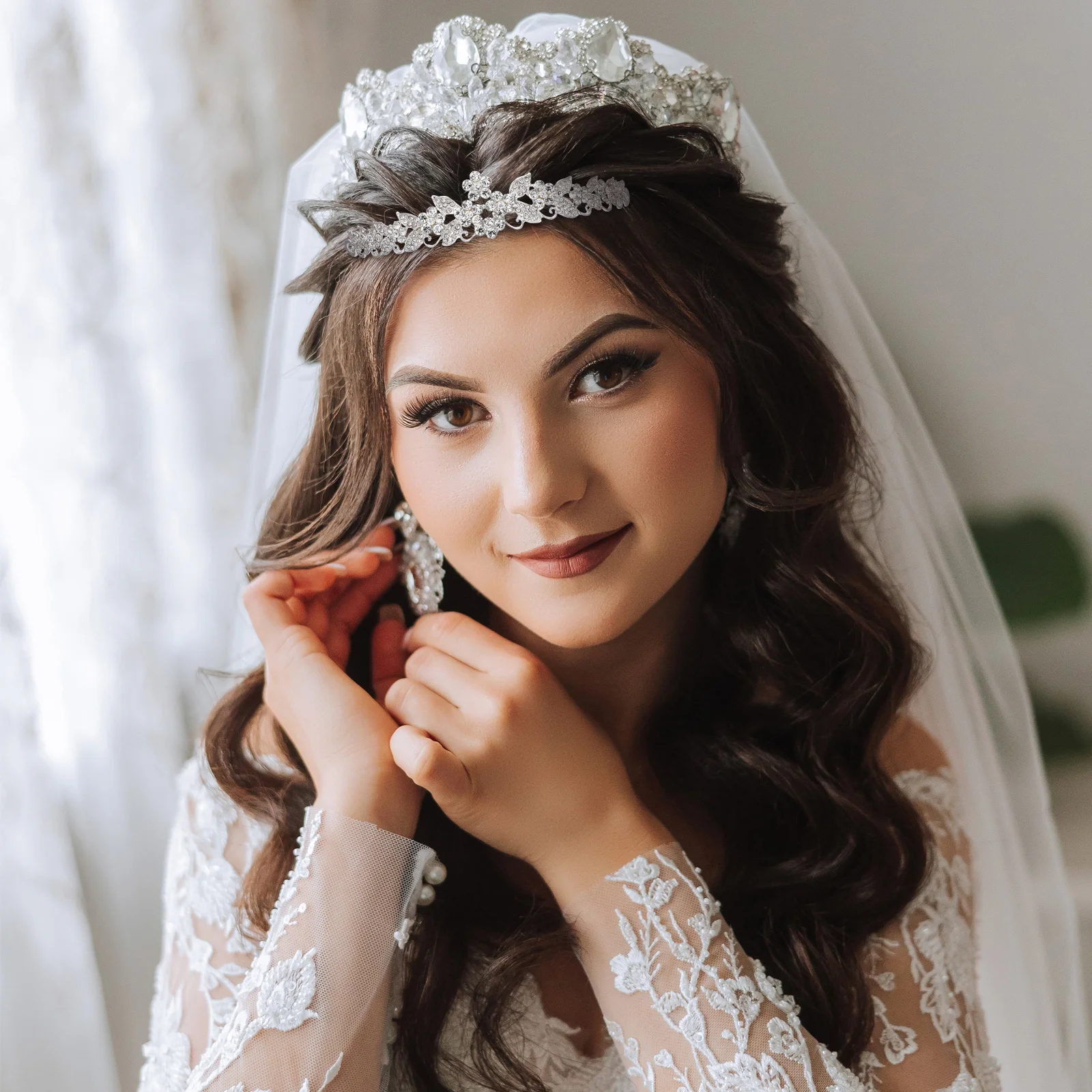 

1 Piece Wedding Crown Headband Tiara Bridal Silver Crystal Rhinestone Hair Accessory for Bride Engagement Party Shining Elegant
