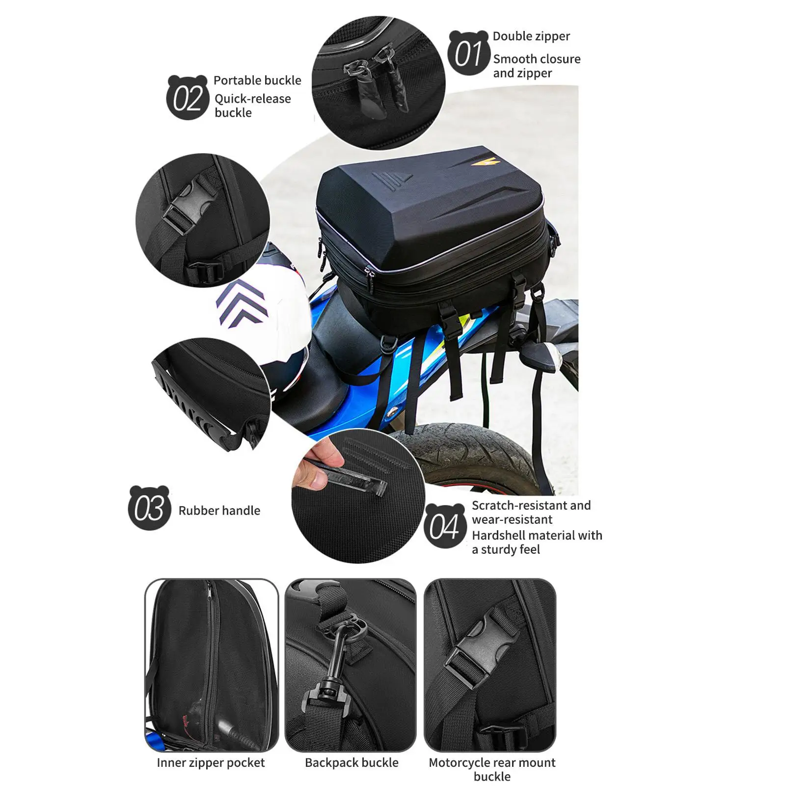 

Motorcycle Bags For Back Seat Expandable 20L-28L Hard Shell Handbag Waterproof Motorcycle Luggage Bag For Motorbike Scooter Dirt