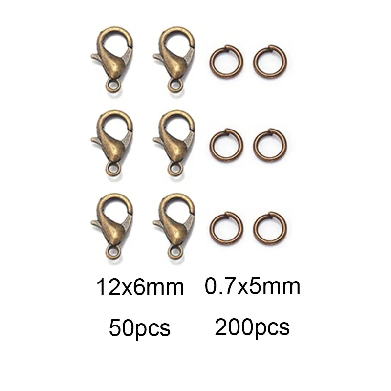 8 Farben 200 Stück offene Biegeringe + 50 Stück Karabinerverschlüsse Haken Verbinder Schmuckherstellung DIY Armband Halskette Schmuckzubehör Kit