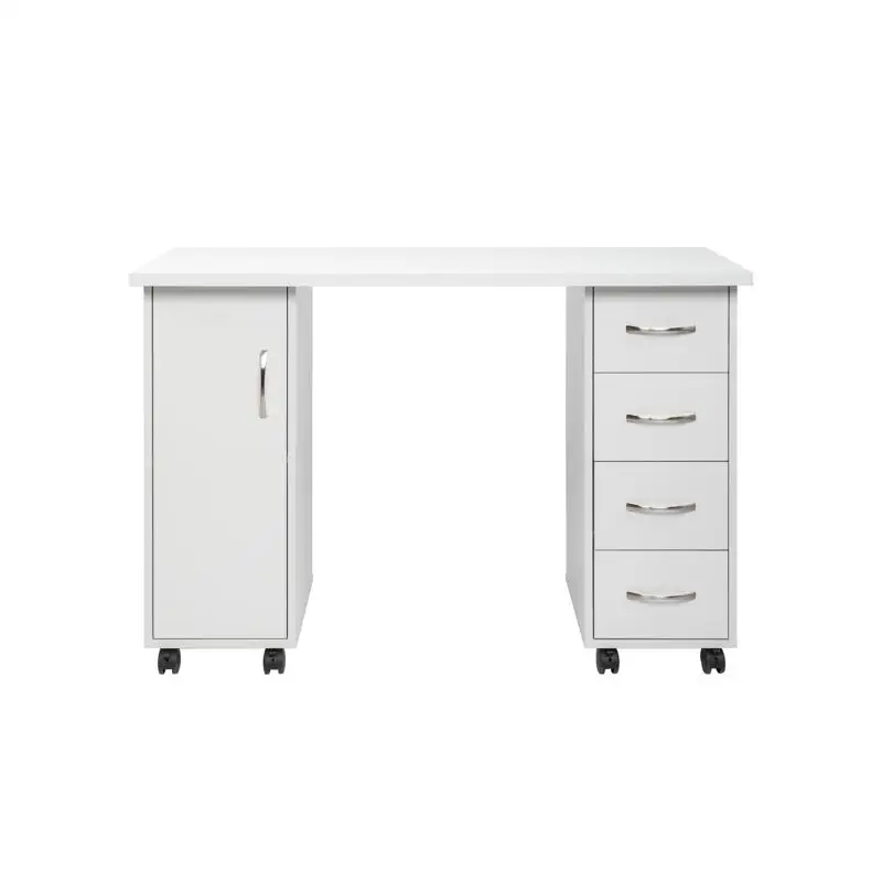 White Manicure Nail Table with Drawer for Home or Salon Use - Stylish & Functional Design for Nail Art & Beauty Treatment