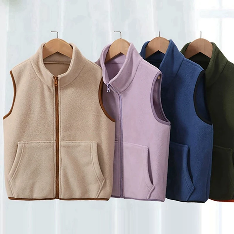 سترة أطفال مبطنة بالقطيفة للأولاد والبنات سترة حرارية بدون أكمام سترة شتوية مبطنة دافئة للأنشطة الخريفية والخارجية