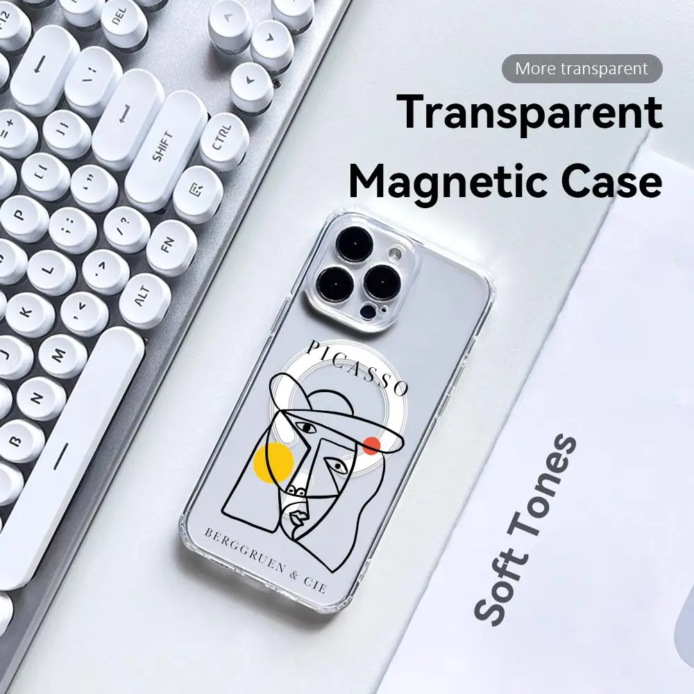 

Чехол для телефона P-Picasso Art Painting для iPhone 17 16 15 14 13 12 Pro Max Plus, прозрачный, с MagSafe, для беспроводной зарядки