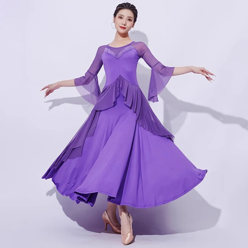 Ballroom Dance Dress Loose Half Sleeves Big Hem Waltz Gowns Flamenco Outift Competition Costume Performance Clothes Stage Wear