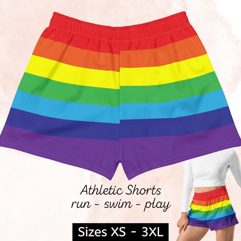 

Rainbow Stripe Festival Shorts Yume Kawaii Shorts Pastel Goth Clothing Pride Run Swim Gym Workout Women's Shorts