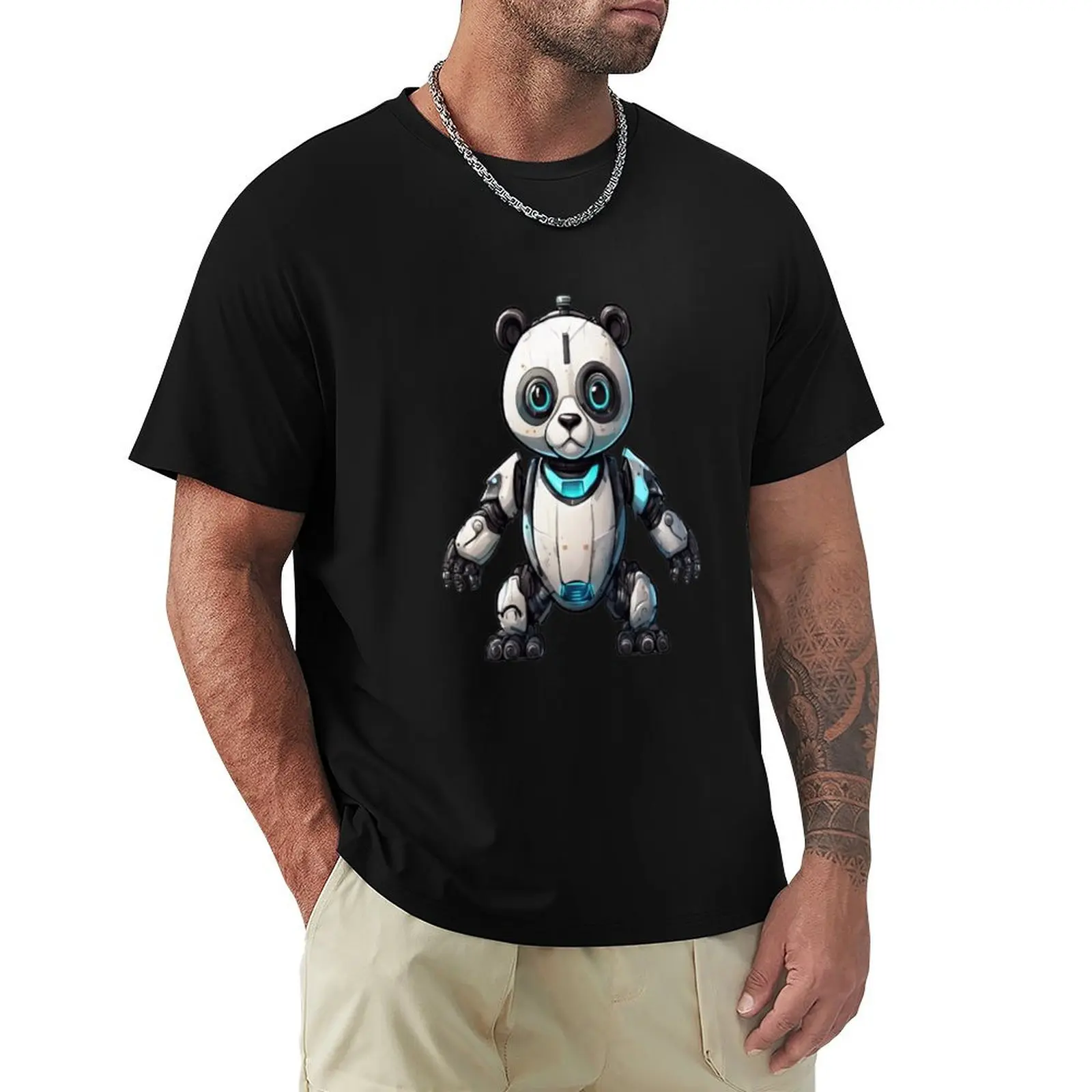 panda cyborg T-Shirt Classic Crew Neck Cotton T-Shirt