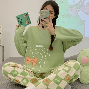 여성용 녹색 잠옷 세트, 귀여운 카와이 긴 소매 긴 바지, 가을 겨울 부드러운 잠옷, 아늑한 잠옷, 소녀 잠옷, 숙녀 나이트 Best5 여성용 녹색 잠옷 세트, 귀여운 카와이 긴 소매 긴 바지, 가을 겨울 부드러운 잠옷, 아늑한 잠옷, 소녀 잠옷, 숙녀 나이트 Best5