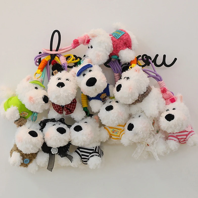 Porte-clés en peluche West Highland Terrier pour enfants, chiot Kawali, sac à beurre, pendentif, décoration de voiture, créatif, mignon, cadeau d'anniversaire pour les filles