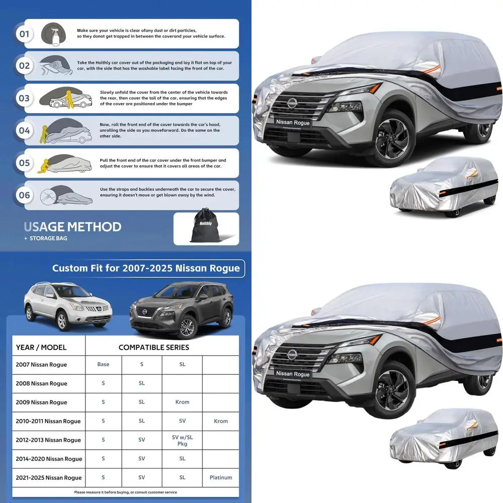 

10 Layers Waterproof SUV Car Cover Custom Fit for 2007-2024 Models, All-Weather Protection Against Rain, Sun, and UV. Silver.