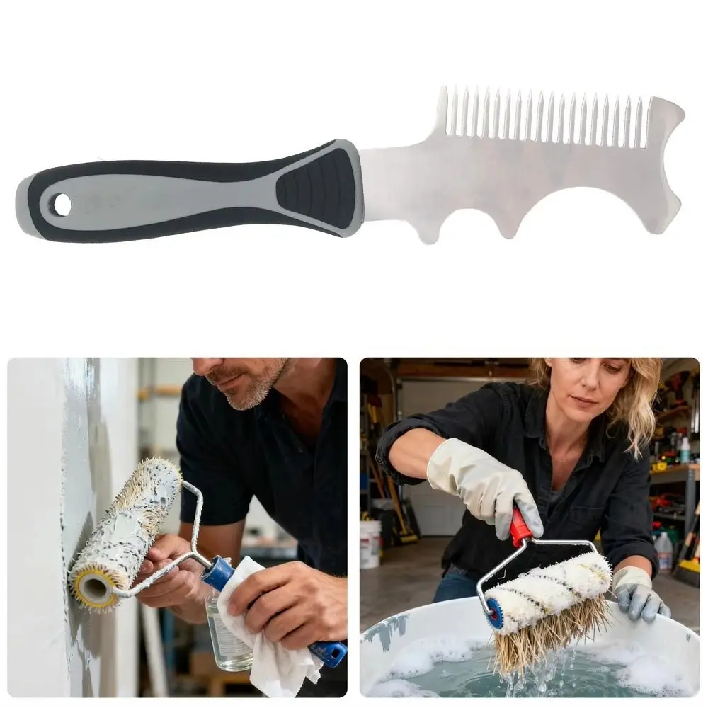 Heavy Weighted Paint Brush Comb 4 in 1 Can Opener Function Paint Brush Roller Cleaner Tool Thickened Adhesive Remover