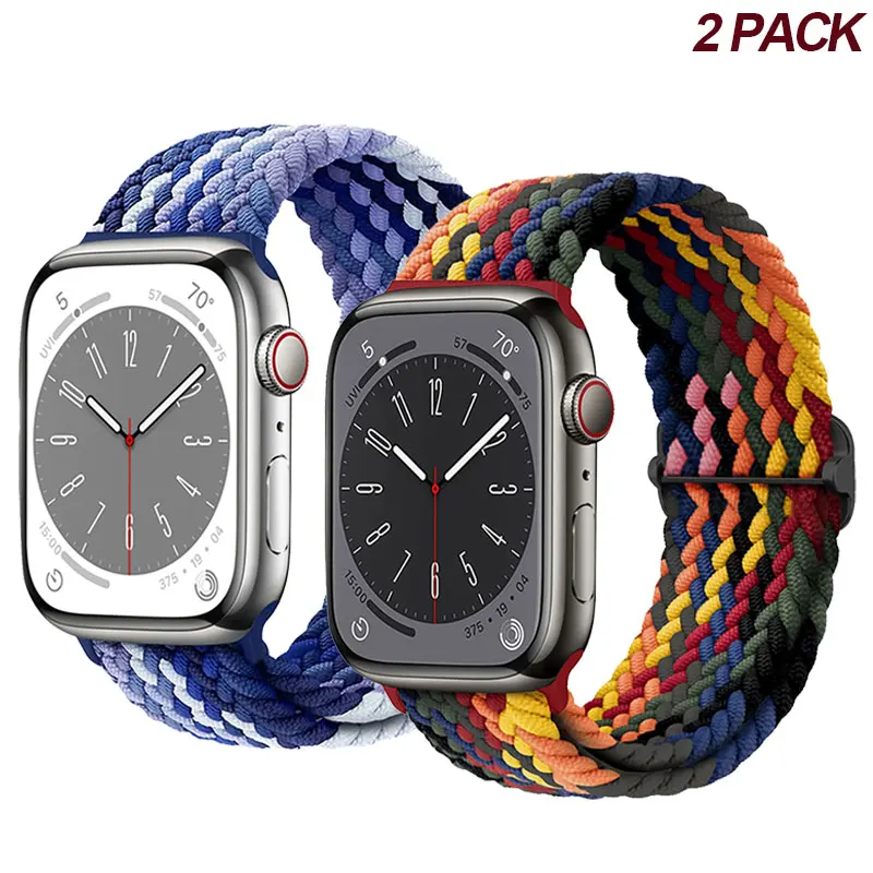 2 Pack Braided Strap For Apple Watch Band 46mm 45mm 49mm 44mm 42mm 40mm Elastic Nylon bracelet iWatch Ultra 2 Series 10 9 8 7 SE