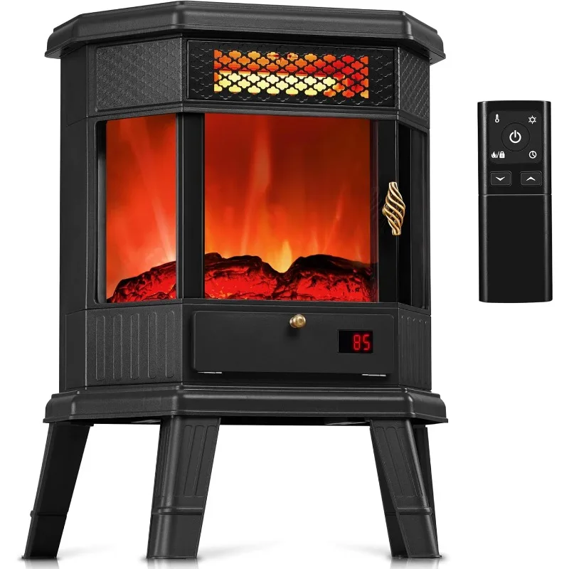 Electric Fireplace Heater 22 In Freestanding Fireplace Stove Infrared Fireplace RealSmart w 3D Flame Effect Remote Control,Black