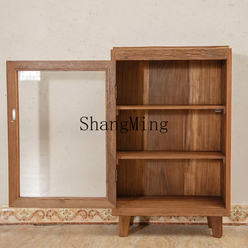 

FG Multifunctional Solid Wood Locker Dining Room Storage Cabinet Living Room Glass Tea Cabinet