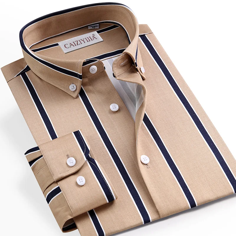 

Men's Chunky Striped Casual Shirts Classic Comfort Long Sleeve Button Collar No Pocket Casual Shirts High Quality